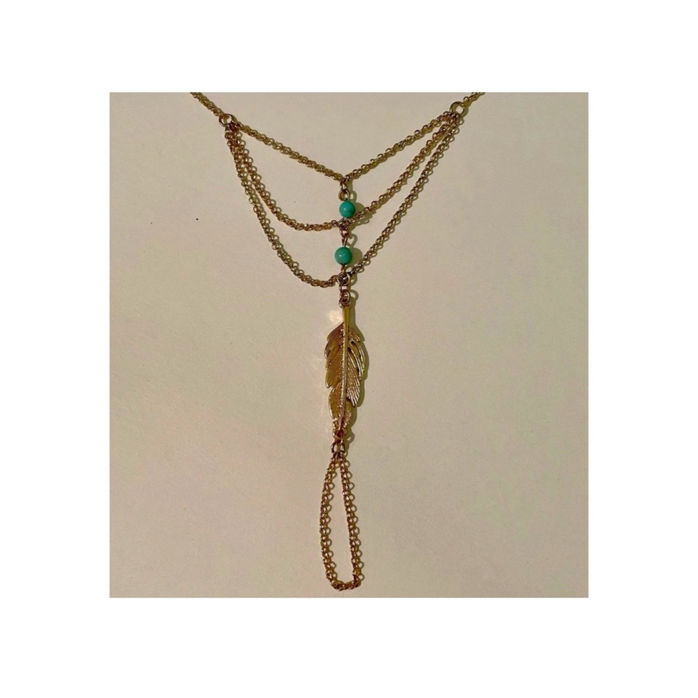 Feather Chain & Turquoise Beaded Bracelet/Ring